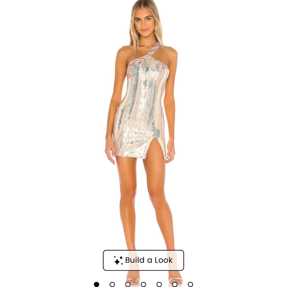 Superdown Asymmetrical Gold Sequin Dress